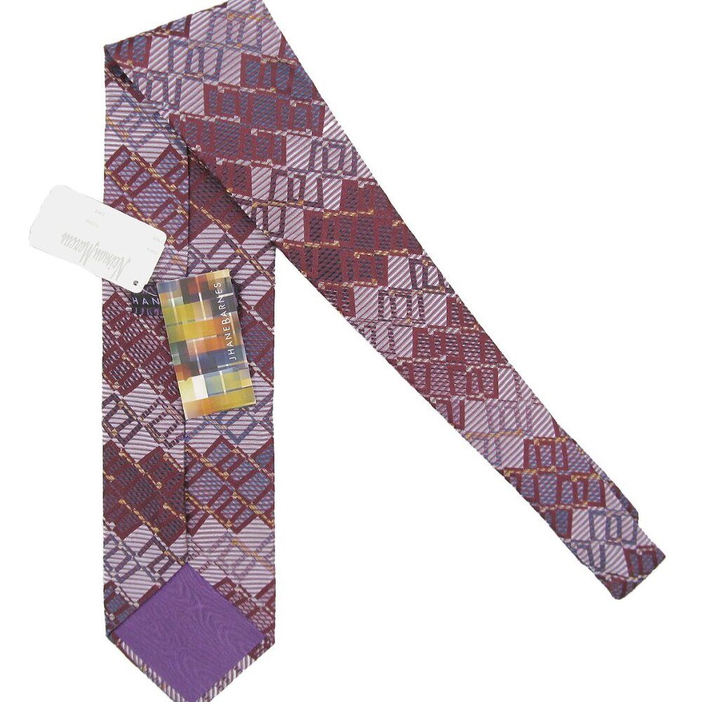 NEW Jhane Barnes Geometric Silk Tie Maroon Modern Geometric Look Hand Made ITALY